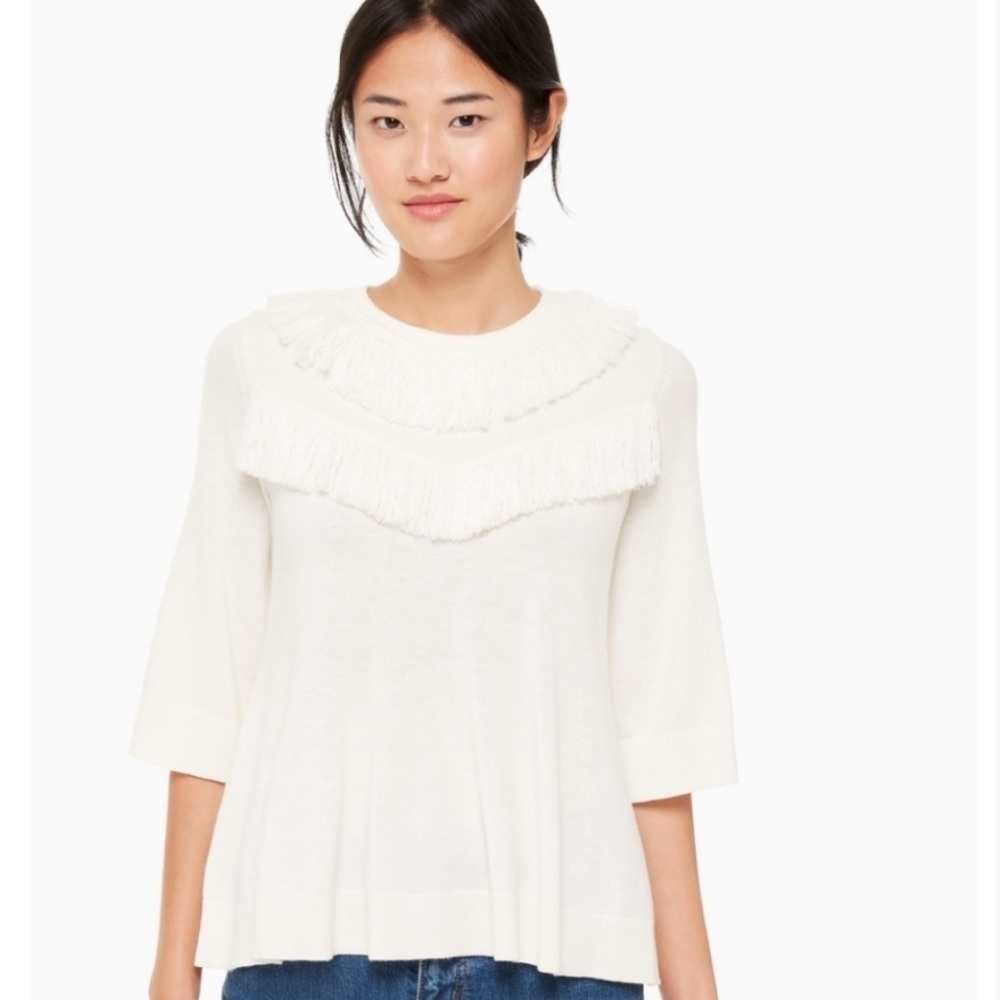 Kate Spade-Cream Fringe Pullover Sweater - Large